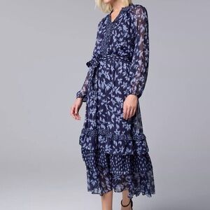 Simply Vera Vera Wang Dark Blue Floral Long Sleeve Dress